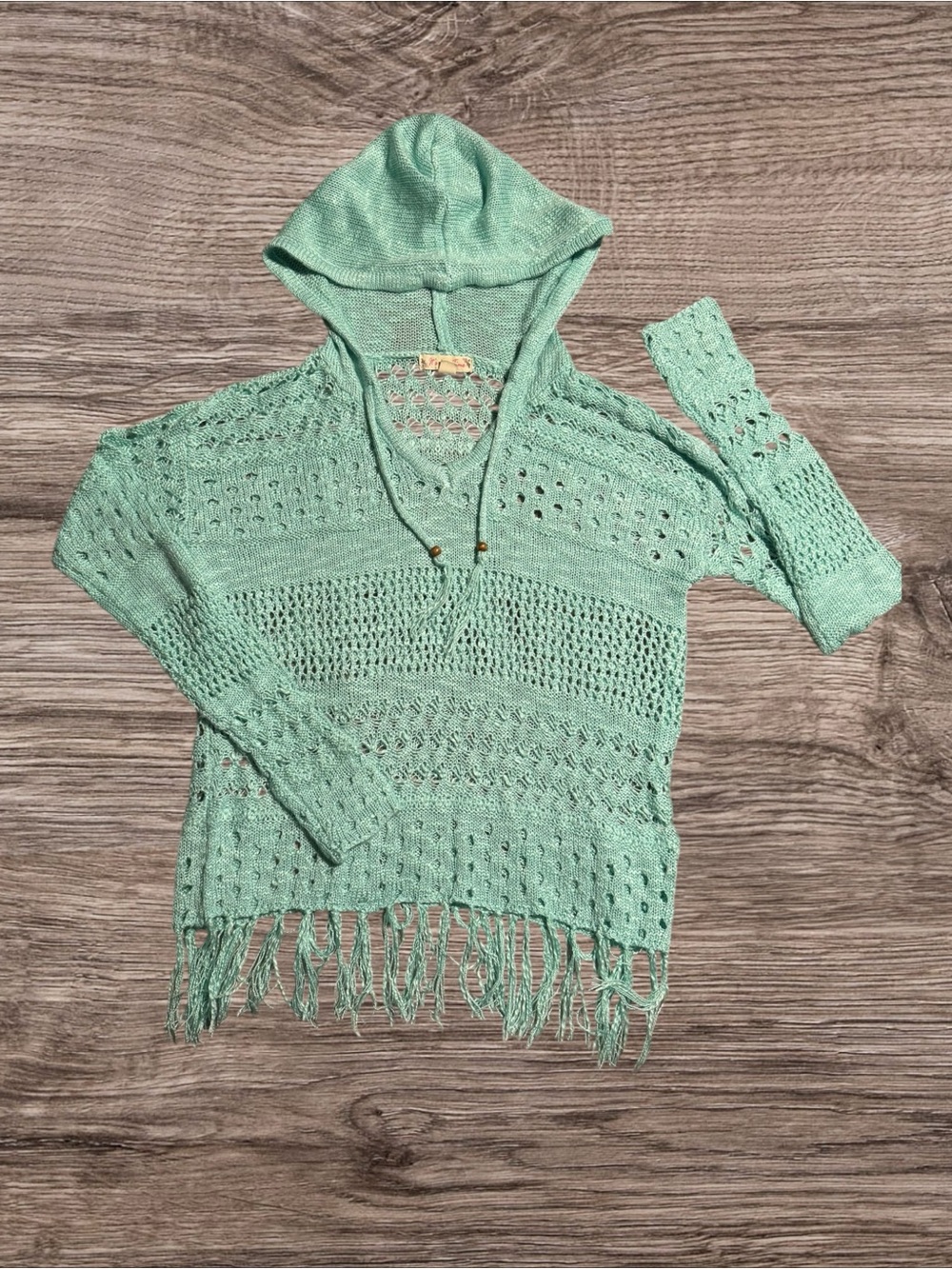 It's Our Time Boho Open Knit Hooded Beach Cover Up Sweater
